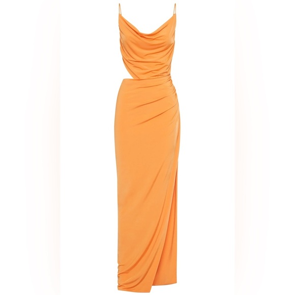 NEW Meshki Jemma Draped Slinky Maxi Dress - Orange Sorbet Medium - Picture 9 of 10
